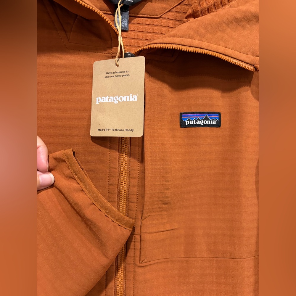Patagonia Men’s Small R1 Techface Hoody Jacket Robin Brown NWT Lightweight Hood - Picture 4 of 6